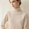 Suéter de cachemira pura 2026 otoño e invierno nuevo para mujer, cuello alto, camiseta básica, estilo suave, corte holgado, adelgazante, suéter grueso