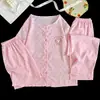 Conjunto de Pijama de Três Peças de Algodão Nuvem para Mulheres, Verão Manga Curta Shorts Calça Longa Desenho Animado Estudante Conjunto para Casa, Estilo Usável