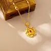 Collar Trendy Estilo Étnico Flor de Arena Dorada Antigua para Mujer, Elegante Cadena Clavicular Hueca Cepillada Incrustada con Circonita Rosa