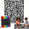 Manta Criativa para Colorir DIY Grafite Desenho em Linha Preto e Branco Manta Pintada à Mão para Lazer em Casa Manta Multifuncional para Soneca Venda por Atacado