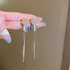 Pendientes Plateados Estilo Corte Francés con Diamantes y Perlas, Pendientes de Moda Ligeros de Lujo y de Gama Alta, Versátiles para el Trabajo, Pendientes de Nicho
