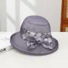 Sombrero de Pescador Ligero y Transpirable Estilo Chino Tinta y Lavado para Mujer con Lazo, Sombrero de Sol Elegante y con Estilo para Madres de Mediana Edad y Mayores