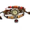 Recomendación de Venta Caliente: Pulsera de Cuero Genuino con Reloj, Joyería para Estudiantes de Piel de Vaca con Cuentas, Reloj de Cuero, Reloj de Pulsera Retro de Moda, Cuarzo