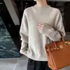 Suéter Casual de Cuello Redondo 100% Lana para Mujer, Grueso y Cálido para Otoño e Invierno, Manga Larga, Suéter Básico de Punto, Top de Cachemir