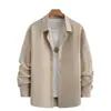 Nueva Camisa de Hombre de Color Sólido Texturizada de Manga Larga Solapa Simple Holgada Delgada Chaqueta Camisa Versátil Casual