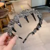 Diadema de Perlas de Cristal Lujosa y de Moda con Elaborado Diseño de Ola, Diadema Dentada, Pinza para el Cabello Esponjosa Estilo Francés de Punta Alta para Mujeres