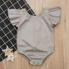 Ropa de una pieza de verano para niñas, estilo europeo y americano, de manga corta, con manga de trompeta, color liso, ropa para trepar, ropa para niños Hakai, ins
