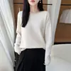 Suéter de Punto de Lana Pura Off-Shoulder Invierno 2026 Manga Larga para Mujer Color Sólido Raya Horizontal Suelto Top de Suéter de Lana