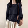 Suéter de punto tipo capa chal marrón para mujer, nuevo estilo de principios de otoño, talla grande, ligeramente holgado, top de imitación de dos piezas