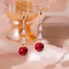 Pendientes de Perla con Zirconia de Goteo Rojo de Angola, Pendientes de Estilo Retro Francés, Pendientes Exquisitos de Gama Alta de Nicho para Mujeres