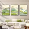 Pintura Decorativa para Sala de Estar, Pintura al Óleo de Paisaje, Pintura de Paisaje de Alta Gama, Pintura para Pared de Sofá, Gran Tríptico Colgante Estilo Crema