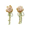 Brincos de Tarraxa Flor Amarela com Borla Prateada para Mulheres Design de Nicho Brincos Doces Exagerados Acessórios de Brinco Versáteis