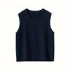 Chaleco de Cachemira con Cuello Redondo Ropa Exterior Borde Rizado Otoño e Invierno Nuevo Chaleco sin Mangas de Color Puro para Mujer Estilo Coreano Holgado Adelgazante Chaleco Pulóver