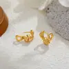 Pendientes de Tachuela Pequeños Retorcidos de Oro de 18 Quilates, Color Sólido, Superficie Lisa, Únicos, Clips para Orejas Compactos y Exquisitos, Pendientes Simples y Versátiles Transfronterizos