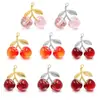 4 Colores 44x48 mm Accesorios para Joyería DIY de Aleación y Resina Encanto de Fruta Cereza Colgante de Cereza Colgante