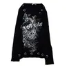 Marca Independente Primavera e Outono Novo Y2K Estampa de Caveira Ins Street Retro Dark Slim-Fit Top Feminino de Manga Longa