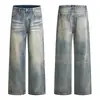 Ropa de Hombre Fengshe / Jeans vintage desgastados con estampado floral de alta calle americana para hombres y mujeres, pantalones rectos holgados de pierna ancha con caída