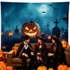 Tapiz de Terror de Halloween Fantasma Doble Bruja Preparando Poción Castillo Fondo de Calabaza Tapiz de Pared Tapiz Decorativo Venta al por Mayor
