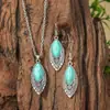 Turquesa Europea y Americana Diamante Retro Estilo Chino Flor Hueca Pendientes Collar Pendientes Set de Joyería Mujeres Suministro de Aliexpress