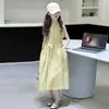 Vestido de Algodón sin Mangas para Niña, Vestido Chaleco Estilizado de Verano Dulce y Fresco con Ceñidor en la Cintura, Vestido Casual Estilo Coreano para Niños Mayores
