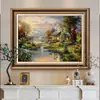 Pintura de Pared de Fondo para Sofá de Sala de Estar, Mural para Comedor, Pintura de Cabecera de Dormitorio, Pintura Colgante para Recibidor, Pintura Decorativa Estilo Americano, Pintura al Óleo de Paisaje