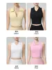 Camiseta de yoga de cuello alto para mujer transfronteriza, no necesita usar sujetador, copa integrada, transpirable, corta, que expone la cintura, top deportivo para fitness al aire libre
