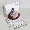 Tarjeta de felicitación creativa y linda con diseño de mariposa dorada, regalo de cumpleaños, tarjeta de felicitación tridimensional, tarjeta de bendición de pastel 3D, sobre