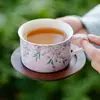 Juego de Taza y Platillo de Lagerstroemia y Glicinia Pintado a Mano de Fábrica, Taza de Té de Cerámica, Taza para Latte de Uso Doméstico, Exquisita Taza para el Té de la Tarde