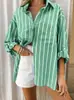 Amazon Europeo y Americano Transfronterizo Primavera/Verano 2025 Aliexpress Camisa Rayada de Cuello Polo Holgado Ozon Más Vendida de Manga Larga