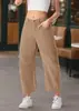 Amazon Primavera Novo Calça Casual Feminina de Cintura Alta Europeia e Americana Cor Sólida Veludo Cotelê Solta de Perna Reta Calças Femininas