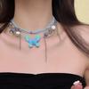 Collar de mariposa azul degradado estilo milenio, collar con diseño de subcultura femenina, cadena de nicho con borlas, cadena de clavícula, marea