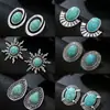 Brincos Vintage de Turquesa Transfronteiriços Europeus e Americanos, Design de Luxo Leve, Brincos de Nicho, Brincos Femininos, Pingentes de Orelha, Argolas