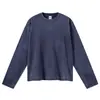 Nova Camiseta Masculina de Manga Longa Outono/Inverno 2026, Algodão Puro, Gola Redonda, Corte Solto, Quadrada, Borda Desfiada, Toque Macio, Manga Longa Lavada e Desgastada