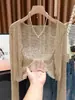 Cárdigan corto de encaje de ganchillo tridimensional para mujer, chal de verano calado de manga larga combinado con un vestido camisola, prenda exterior ligera
