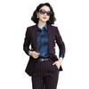 Traje de manga larga de primavera para carrera profesional, traje de moda con temperamento para mujer, traje delgado a rayas, ropa de trabajo para cuello blanco