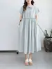Vestido Dulce de Color Sólido Versátil Estilo Mori Girl con Cuello de Corbata, Bordes Fruncidos y Falda Midi, Nuevo Estilo de Verano, Venta al por Mayor