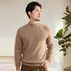 Suéter 100% Caxemira Pura Outono Inverno Novo Masculino Casual Cor Sólida Gola Alta Meio Pulôver Malha Quente