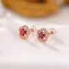 Yilu Tourmalina Plateada Plata de Ley S925 Chapado en Oro Rosa Flor de Ciruelo Incrustada Bola Súper Brillante Flor Pendientes de Botón de Plata Venta al por Mayor