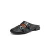 Hebilla de Cinturón de Estación Europea Zapatos Muller de Piel de Oveja 2025 Tacón Bajo Grueso Punta Redonda Parte Superior de Cuero Genuino Zapatillas para Exterior Talla de Mujer