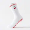Calcetines de Yoga Antideslizantes para Mujer hasta Media Pantorrilla con Encaje Bordado de Cerezas para Entrenamiento Fitness Deportivos Calcetines Profesionales de Pilates