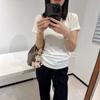 Camiseta de Manga Corta con Cuello Redondo de Lana Tencel para Mujer Verano Segmentación Tridimensional Minimalista Combinable Ajuste de Hombros Top Interior
