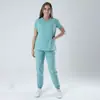 Novos uniformes de trabalho de manga curta estilo europeu e americano para médicos e enfermeiros, uniformes de trabalho com decote em V para clínicas odontológicas e salões de beleza
