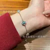 Pulsera de Plata S925 con Incrustaciones de Jade Azul Natural de Agua, Diseño de Trébol de Cuatro Hojas, Lujo Ligero, Venta al por Mayor del Fabricante Xiaohongshu