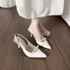 Zapatos de Tacón Alto Estilo Francés Versión Piel de Vaca para Mujer Modelo Nuevo 2026 Punta Fina Tacón de Aguja Correa Única Sandalias Elegantes Cerradas en la Punta sin Espalda para Mujer