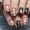 Unhas Usáveis de Halloween Pontas Quadradas Curtas Estilo Doce Fofo Adesivos de Unhas com Padrão de Bolinhas Fantasma Unhas Postiças Transfronteiriças