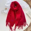 Bufanda de Lana Mezclada Estilo Coreano con Flecos en Bloques de Color por Ambos Lados para Mujer, Cuello Grueso de Color Sólido Cálido para Otoño/Invierno, Chal para Abrigo