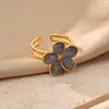 Anillo Retro de Moda Colorido Ojo de Gato Flor Acero Inoxidable Chapado en Oro de 18k para Mujer Sentido del Diseño Dulce Temperamento Anillo de Dedo