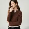 ¡Chic francés! Suéter 100% cachemira pura para mujer, colección otoño/invierno 2026, color liso, cuello en V, diseño falso de dos piezas, jersey de punto, manga larga
