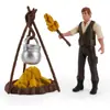 Kit de Acampamento Miniatura com Figura de Explorador 4 Peças PVC Brinquedo de Aventura ao Ar Livre Fogueira Realista Panela e Acessórios de Caminhada para Brincadeira Educação e