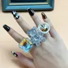 Venda Quente Transfronteiriça Urso Brilhante Mais Conjunto de Diamantes Anel de Moda Fofo Quadrado Geométrico Octogonal Diamante Cintilante Preço de Fábrica Venda Direta
